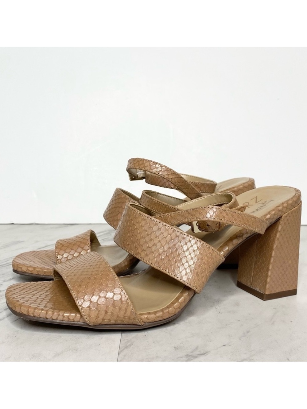 Naturalizer Trinity Tan Snakeskin Leather Heeled Sandal 7 1/2 M